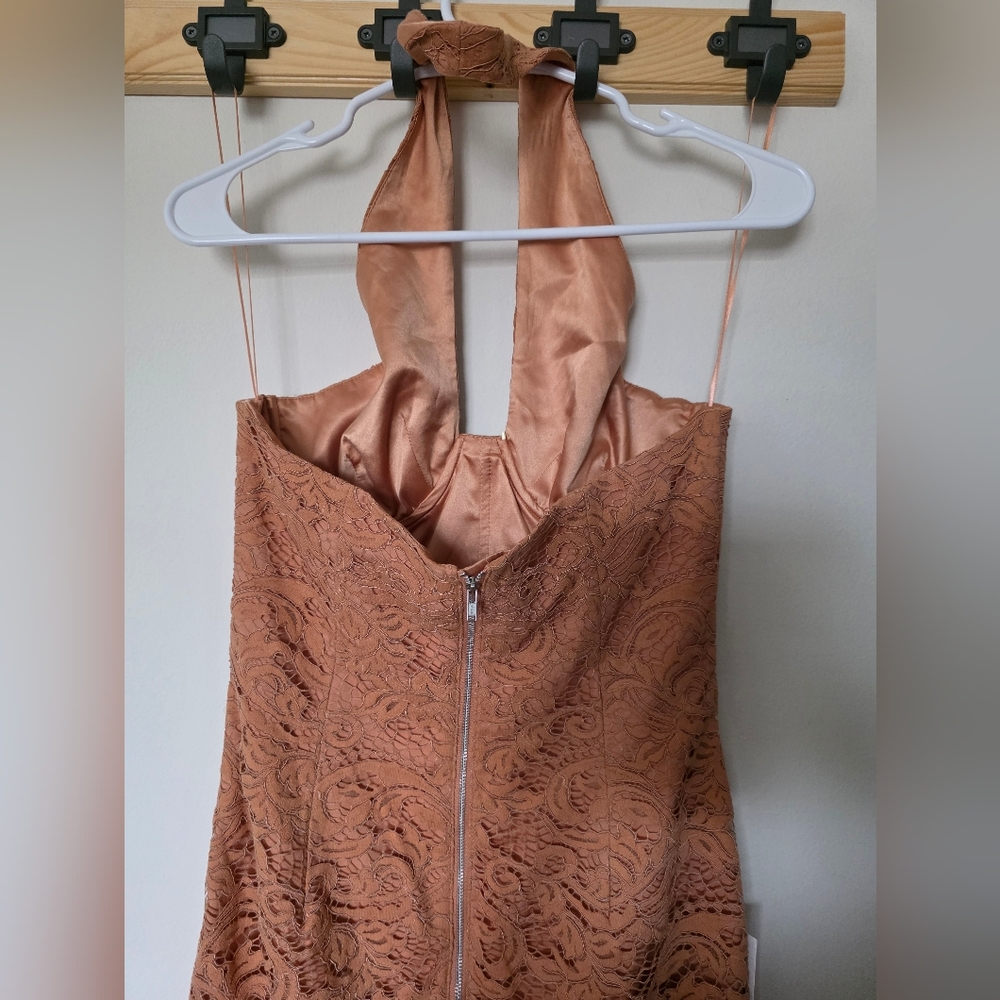 Bardot Riveria Lace Corset‎ Bodycon Halter MIDI Dress Mauve Peach Womens M 6 - Picture 6 of 10